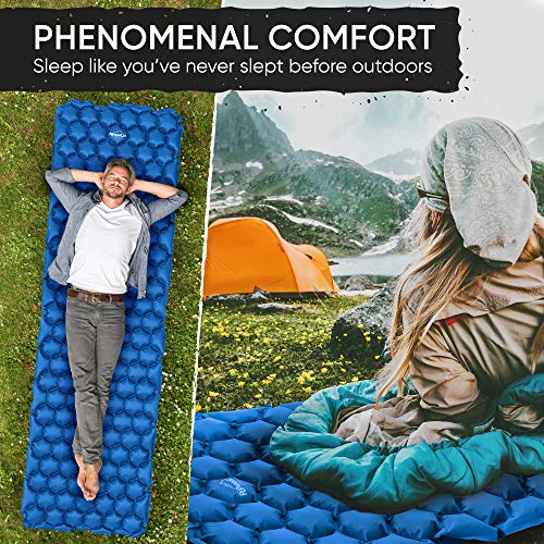 POWERLIX Camping Sleeping Pad - Ultralight Inflatable Camping Mattress Sleeping Mat for Backpacking, Hiking, Compact Lightweight Sleeping Pad for Camping, Inflation Bag/Repair Kit Included - color: Blue & Grey