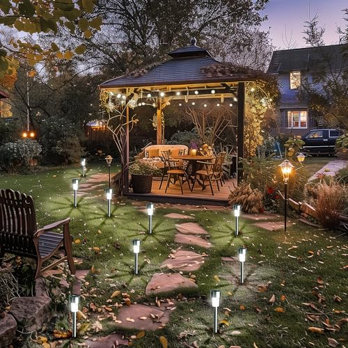 GIGALUMI Solar Pathway Lights, Stainless Steel IP44 Waterproof Auto On/Off Outdoor LED Solar Landscape Lights for Garden, Yard, Patio, Path and Walkway(12 Pack, Cold White) - color: Cold White, size: 12 PACK