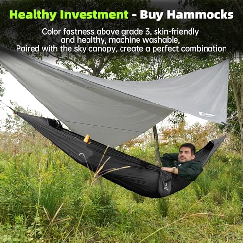 Camping Hammock with Mosquito Net and Rain Fly Tarp - 2 Person Hammock Tent, Portable Parachute Nylon Hammock for Outdoor, Hiking, Backpacking, Backyard, Travel (Hold Up to 500lbs) - Black - color: Black