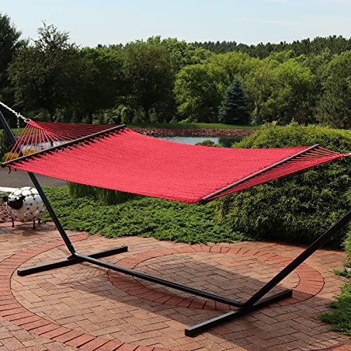 Sunnydaze Soft-Spun Polyester Rope Double Hammock for Outside - 600-Pound Weight Capacity Extra Large Hammock - Red - color: Red