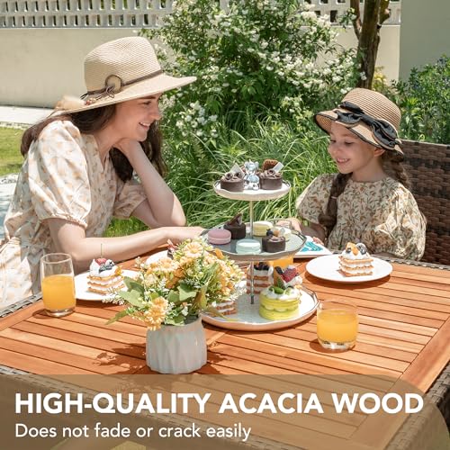 Devoko 5 PCS Furniture, Patio Conversation Set with Acacia Wood Top, Rattan Outdoor Dining Table and Chairs for Backyard, Garden, Deck, Brown - color: Brown, style: 5 Piece Dining Set