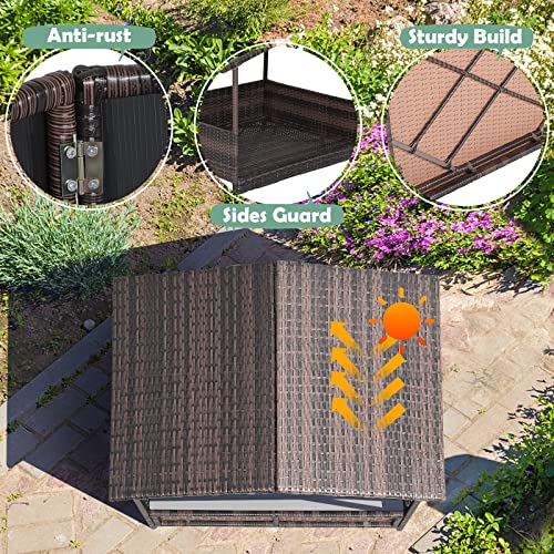 Wicker Dog Bed House, Indoor Outdoor HDPE Rattan Dog Houses, Raised Dog Cot Pet House, Elevated Pets Sofa w/Washable Cover, Waterproof Roof Shelter, Removable Cushion Lounge - style: Grey