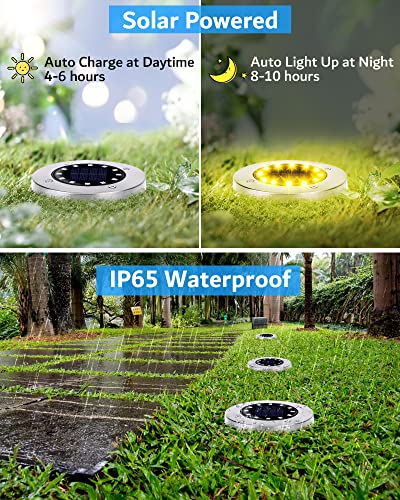 Biling Solar Ground Lights Outdoor 8 Packs, Flat Bright 12 LEDs Solar Lights Outdoor Waterproof for Yard Walkway Garden Driveway (Warm White) - color: Warm, size: 8 Pack