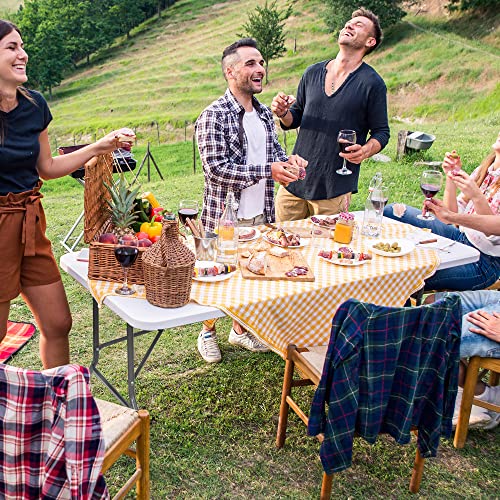 SUPER DEAL 6FT Folding Table for Indoor Outdoor, Portable Heavy Duty Fold-in-Half Plastic Dining Picnic Party Camping Table with Carrying Handle - color: White, size: 71"x27", style: Rectangular