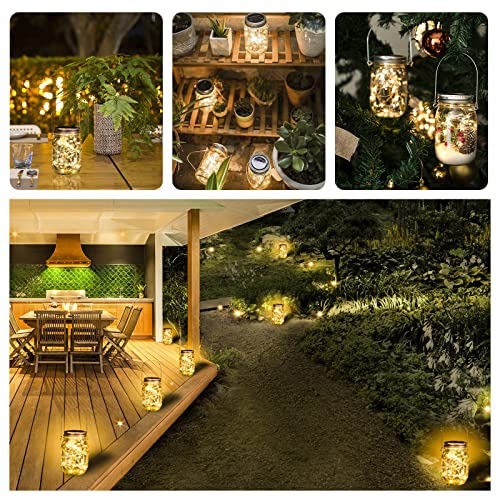 HXWEIYE 8 Pack Solar Mason Jar Lights Lanterns,Jars & Hangers Included，30LED Waterproof Hanging Outdoor Fairy Lights for Patio Garden Porch Yard Backyard Balcony Wedding(Warm White)