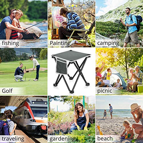 Triple Tree 2 Pack Folding Camping Stool, 13.8 Inch Small Portable Lightweight Stool with Side Pocket, Foot Stool with Carry Bag for Hiking, Fishing and Beach, Hold up to 400lbs, Grey