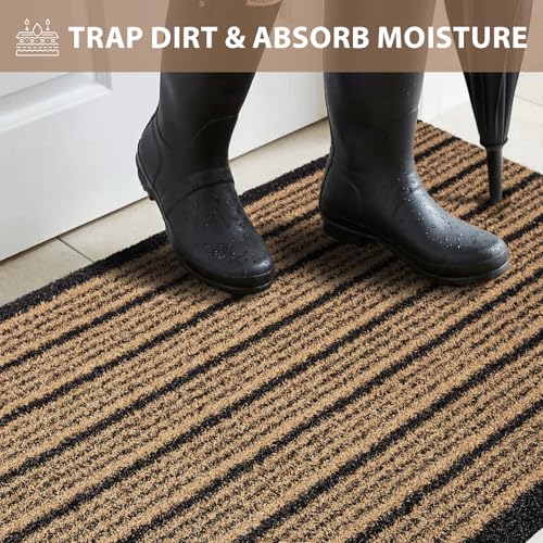 Outdoor Front Door Mat 24" x 48", Dirt Trapping Outside Entrance Rug, Non Slip Shoe Scraper, Heavy Duty Commercial Rug for Patio, Garage, Traffic Area, Office, Roll Packing - color: Beige, size: 24" x 48"