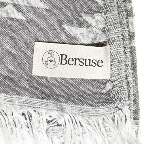 Bersuse 100% Cotton Teotihuacan XL Throw Blanket Turkish Towel Beach Blanket - Beach Camping Essentials - 75x90 Inches, Silver Grey - color: Silver Grey