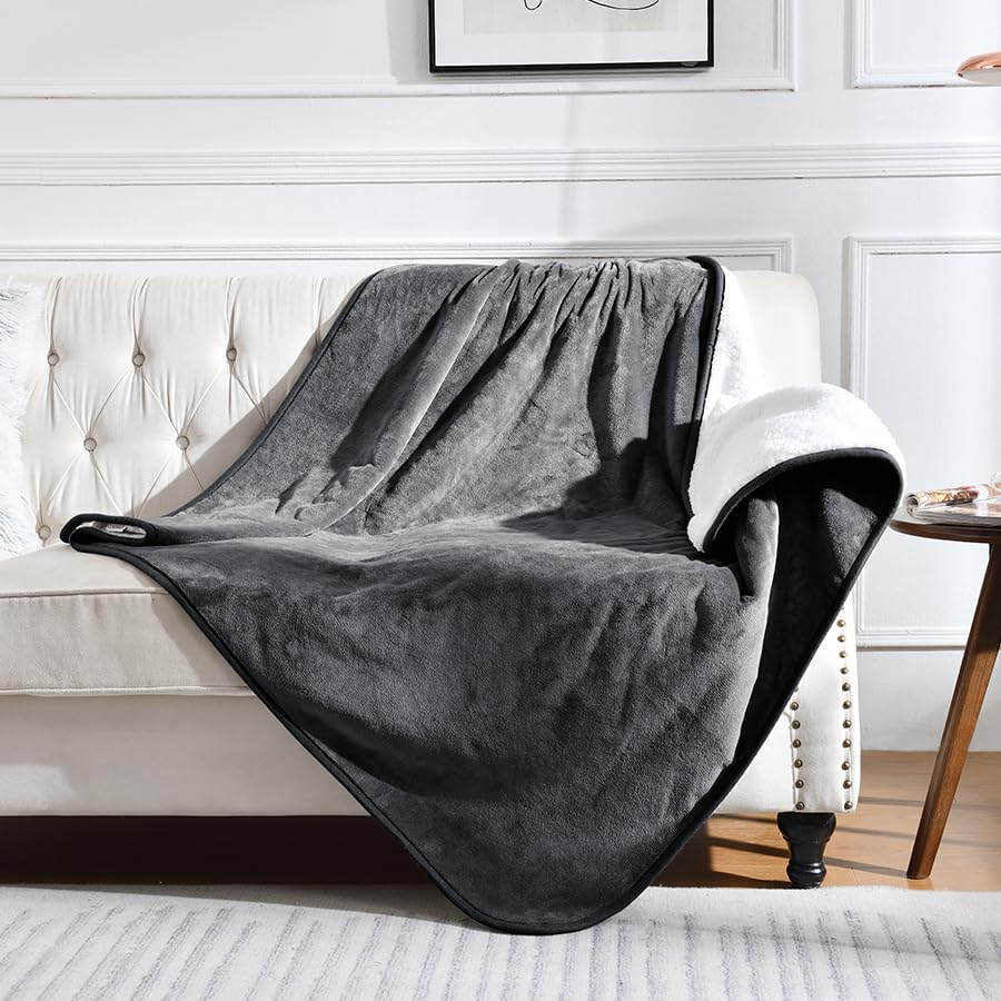 Waterproof Blanket for Bed Couch Sofa, Soft Liquid Pee Proof Pet Blanket for Dog Puppy Cat, Reversible Sherpa Fleece Furniture Protector (Dark Grey, 50x60 inches) - color: Dark Grey, size: 50x60 inches