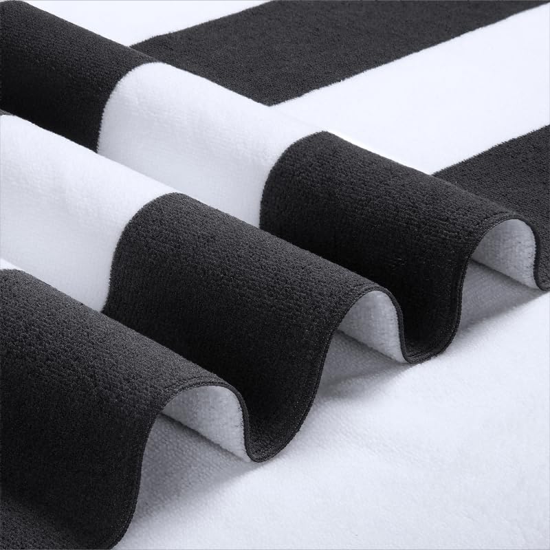WILFA Extra Large Beach Towel - Oversized Mircofiber Beach Towel 40'' x 70'', XL Striped Lightweight Pool Towel, Big Cabana Swim Travel Towel for Adults Mens Women,Black - color: Black