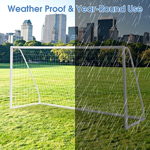 HONEY JOY 12FT x 6FT Soccer Goal for Backyard, Heavy Duty Steel Frame Soccer Net for Kids, Easy Setup, Ground Stakes, Portable Weather Resistant Football Shooting Training Aid, Gift for Kids