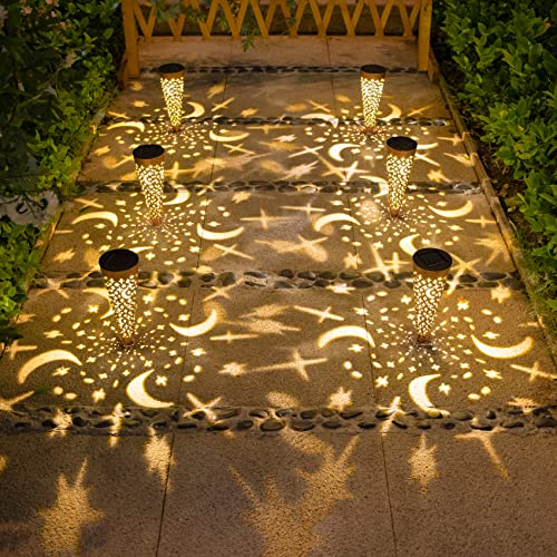 Go2garden Solar Lights Outdoor Decorative Stake Lights Waterproof with Moon Star for Patio, Pathway, Backyard, Outside Decorations, Lawn Ornaments,Garden Gifts (Copper, 6pack) - color: Moon Star Vintage Copper