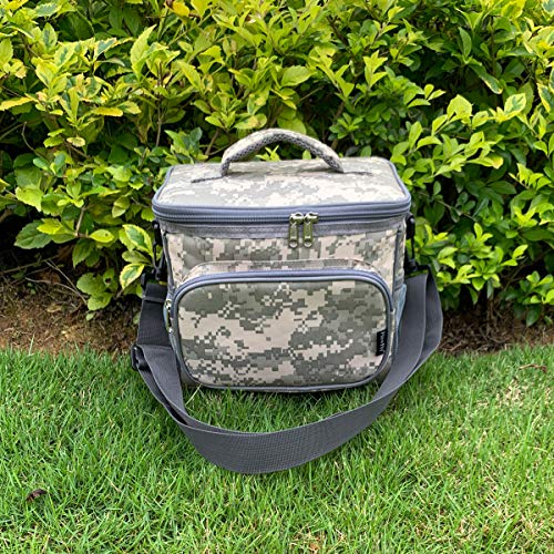 FlowFly Insulated Reusable Lunch Bag Adult Large Lunch Box for Women and Men with Adjustable Shoulder Strap,Front Zipper Pocket and Dual Large Mesh Side Pockets,DigitalCamo - color: DigitalCamo