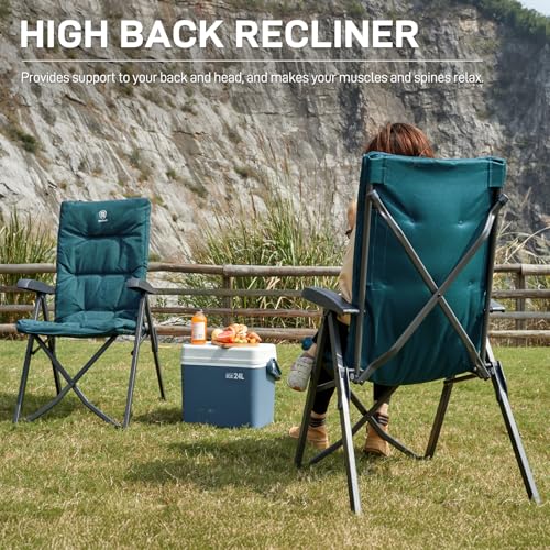 EVER ADVANCED Folding Camping Recliner Chair Fully Padded with Adjustable High Back Support Portable for Adults Patio Reclining Chair Green - color: Green