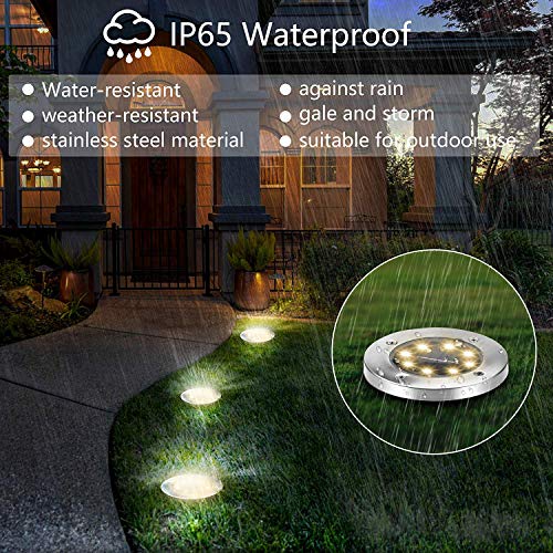 ZGWJ 8 Pack Solar Ground Lights,8 LED Solar Garden Lights Outdoor Waterproof Landscape Lighting for Yard Walkway Patio Lawn Driveway Decoration Warm White - color: Warm Light, size: 8 Pack