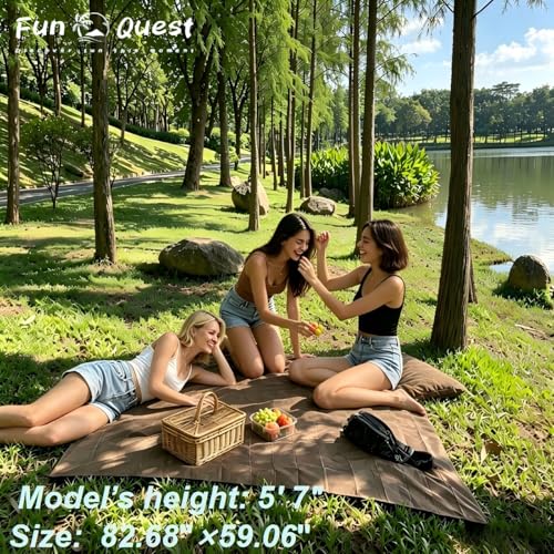 Picnic Blanket Waterproof – Packable Sand Proof Beach Blanket (0.42lb/0.66lb), Compact & Foldable, Fits in Pocket with Integrated Stakes, Ideal for Camping, Hiking, Travel, Concert, Festival - size: Coffee Puppy 82.68" X 59.06" for 3-4 Persons