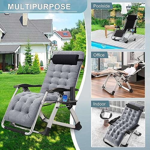 ABORON Zero Gravity Chair,Premium Outdoor Lawn Folding Lounge Chairs,Sturdy Adjustable Reclining Patio Chairs with Removable Cushion,Headrest & Tray - color: A Modern Gray