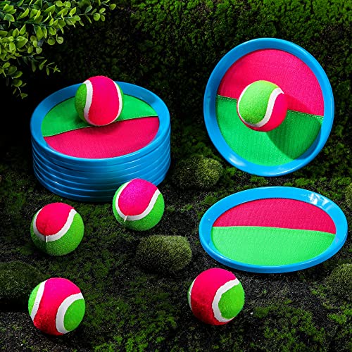 Charniol Kids Toys Toss and Catch Game Set Beach Game Outdoor Ball Sports Games Toss and Catch Ball Nylon Toys for Kids Adults(Pink, Green,Light Blue,12 Paddles 6 Balls) - color: Pink, Green,light Blue