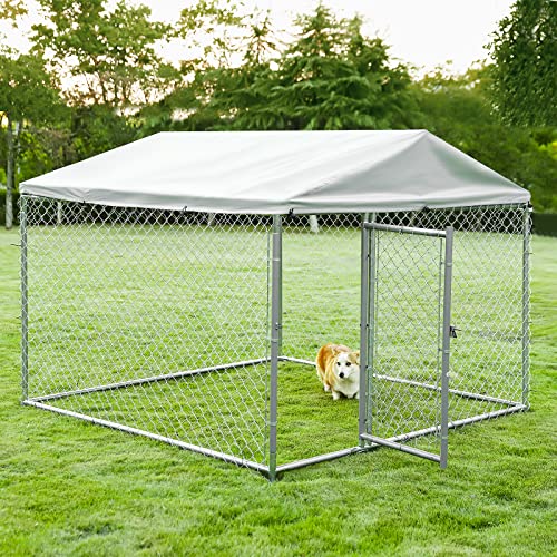 VIVIJASON Outdoor Large Dog Kennel Heavy Duty Fence Dog Cage with Galvanized Chain Link, Outside Pen Playpen Dog Run House with UV & Waterproof Cover and Secure Lock for Backyard (6.5'Lx6.5'Wx5.2'H) - color: 6.5'Lx6.5'Wx5.2'H