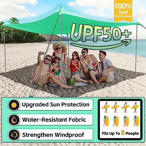 EasierHike Beach Shade Tent, 10 × 10 Ft Portable Easy Pop Up Beach Canopy, UPF50+ Sun Protection Shelter, Windproof & Water Resistant, Stable with 4 Sandbags & Windproof Cords, Perfect for Family - color: Mint Green, size: 10x10 FT 4 Poles
