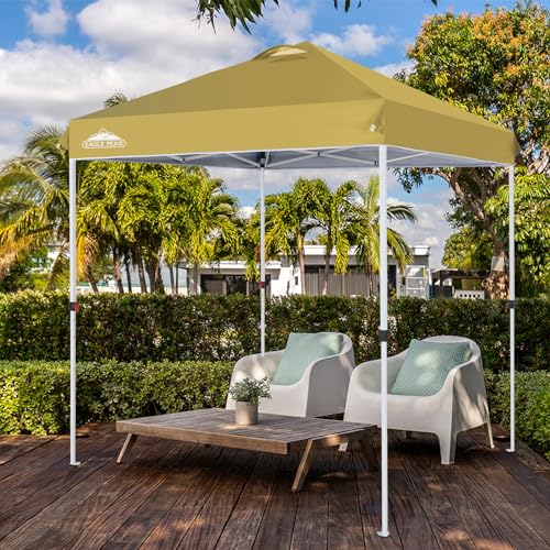 EAGLE PEAK Pop Up Canopy Tent with Wheeled Carry Bag, 8 Stakes, 4 Ropes, Easy Set Up Tent Canopy, 6.6x6.6 ft, Beige - color: Beige, size: 6.6x6.6