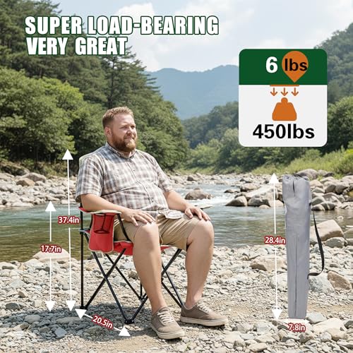 Portable Outdoor Folding Chair with Cup Holder & Cooler Bag - Breathable Mesh, Wide Armrests, Ergonomic Design for Camping, Beach, Backyard - Includes Storage Bag & Bottle Opener (Black/Green/Red) - color: 01-red
