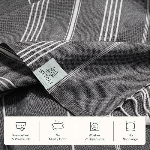 WETCAT Turkish Beach Towel Oversized (38"x71") 100% Turkish Cotton, Made in Turkey - Sand Free, Extra Large, Ultra Soft, Quick Drying, Compact & Lightweight for Travel - Black - color: Black, size: Beach Towel (38" x 71")