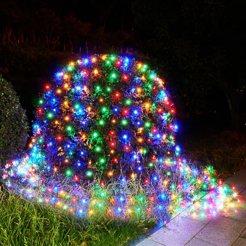 BlcTec Outdoor Christmas Lights 200 LED 8.4ft x 5.2ft Christmas Net Lights with 8 Modes, UL Certified, Timer, Connectable, Waterproof Design for Bushes, Shrubs Outdoor Xmas Decorations, Multicolor - color: Muticolor, size: 200LED