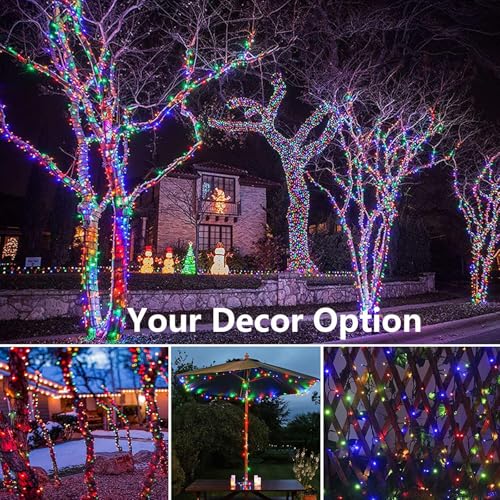 Joomer Solar Christmas String Lights, 39FT 100LED Waterproof Outdoor Lights with 8 Modes Twinkle Fairy Light for Garden, Patio, Yard, Tree and Christmas Decor (Multicolor) - color: Multicolor