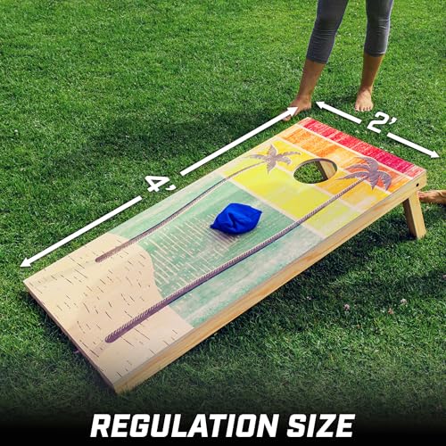 GoSports 4 x 2 ft Regulation Size Wood Cornhole Boards - 10 Vintage Wood Designs (Choose Your Style) - color: Retro Beach