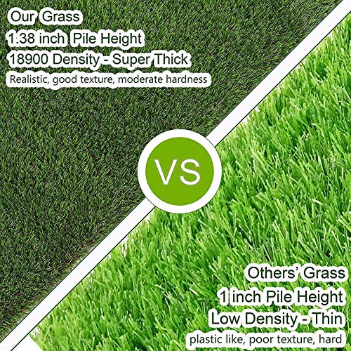 Petgrow 35MM Realistic Deluxe Artificial Grass Turf 3 x 18 Feet,Customized Sizes 4 Tone 70oz Thick Fake Pet Synthetic Grass,Indoor Outdoor Garden Lawn Balcony Turf Mat,Drainage Holes/Rubber Backing - size: 3 x 18 Feet