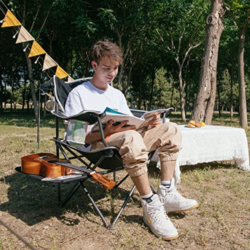 FUNDANGO Folding Padded Camping Chair, Portable Outdoor Full Back Lawn Arm Chair with Side Table Cup Holder Side Pocket for Garden, Picnic, BBQ with Carry Bag, Support 300LBS - color: Black