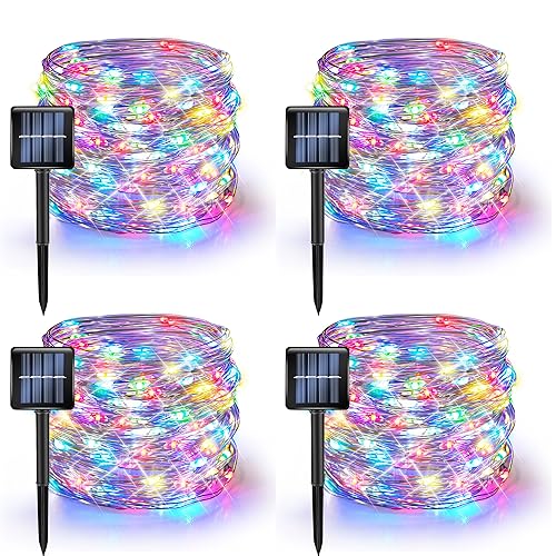 Dazzle Bright 4 Pack Solar String Lights Outdoor, Total 160FT 480LED Solar Powered Waterproof Fairy Lights 8 Modes, Silver Wire Lights for Christmas Patio Party Tree Yard Decoration (Multi Color) - color: Multicolor, size: 4 Pack