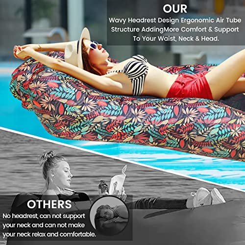 ele ELEOPTION Outdoor Inflatable Camping Couch Waterproof Portable Blow Up Air Sofa Chair Lounger for Backyard Beach Traveling Camping with Compression Sacks (Red Leaf Print) - color: Red Leaf Print