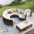 PHI VILLA 4-Piece Curved Patio Furniture Set, Half-Moon Wicker Sectional Furniture Sofa Set for 8 Seats with Cushioned 3 x Curved Sectionals and 2 x Ottoman, Beige - color: Beige, size: 8 Seats - Round