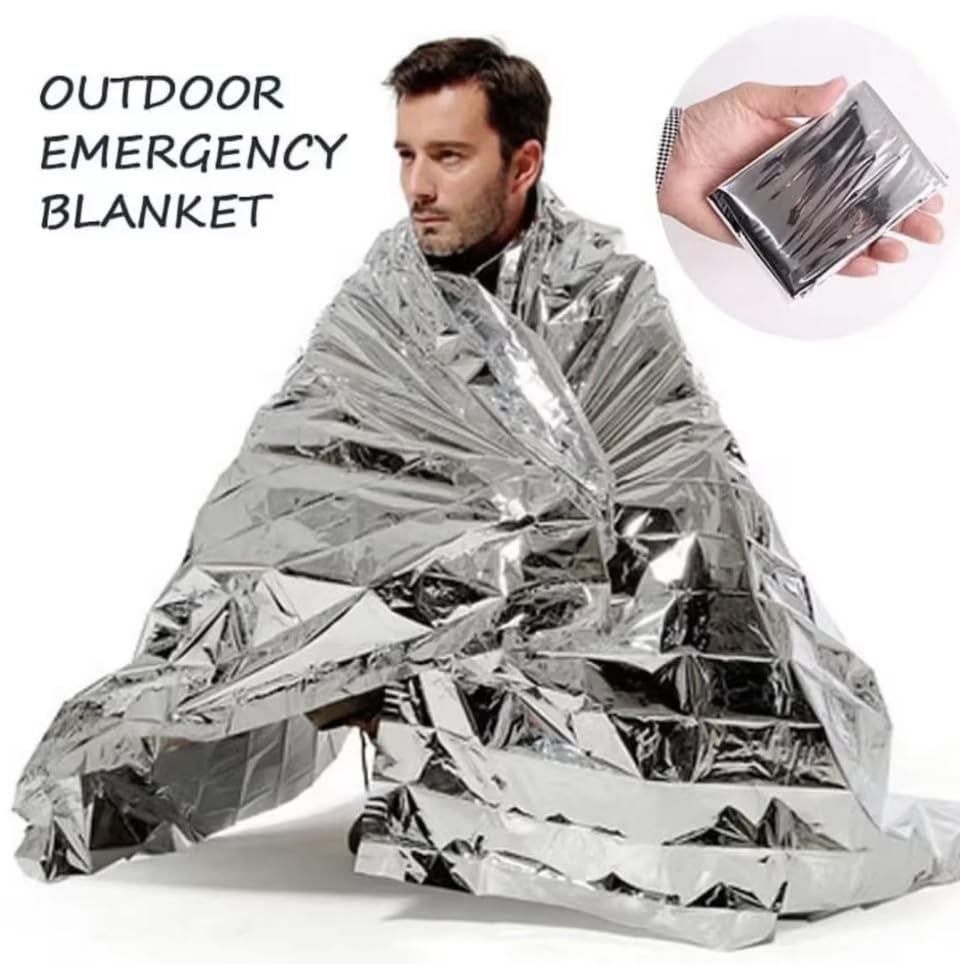 50 Pack Emergency Foil Blankets 51” x 83” – Thermal Mylar Survival Blankets Individually Wrapped for Outdoors, Camping, Hiking, First Aid, Emergency Preparedness & Homeless Outreach
