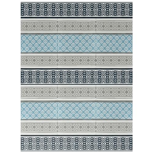 Outdoor Plastic Patio Rugs – 9x12, Grey, Teal Durable and Affordable Multipurpose Woven Plastic Straw All-Weather and Waterproof Rug Reversible Camper Mats Large rv mats Outdoor - color: Grey, Teal, size: 9' x 12' (Rectangular)