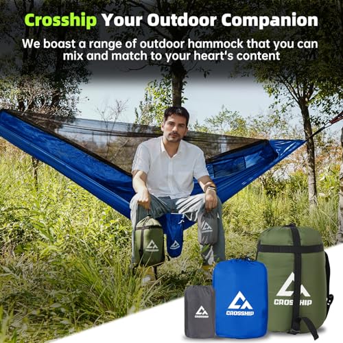 Camping Hammock with Mosquito Net – Portable Parachute Nylon Hammock Tent with Tree Straps, Camp Rope & Stake - for Hiking, Backpacking, Travel, Backyard, Beach – Holds Up to 500lbs (Blue) - color: Blue
