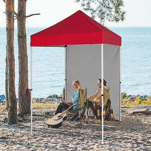EAGLE PEAK Pop up Canopy 5x5, Outdoor Portable Canopy Tent with One Removable Sunwall, Carry Bag Included, Red - color: Red