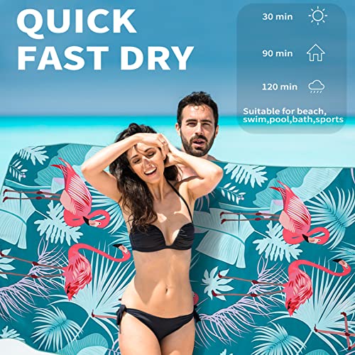 2 Pack Lightweight Thin Beach Towel Oversized 71"x32" Big Extra Large Microfiber Sand Free Towels for Adult Quick Dry Travel Camping Beach Accessories Vacation Essential Gift Blue Shell Flamingo - color: 2 Pack Blue Shell Flamingo