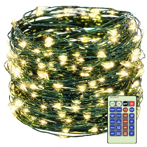 Decute 300LED 99FT Christmas Tree String Lights Green Wire Dimmable with Remote Control, UL Listed Plug in Fairy Starry Lights Decorative for Christmas Tree Party Wedding Indoor Outdoor Warm White - color: GN Warm White, size: 300LED