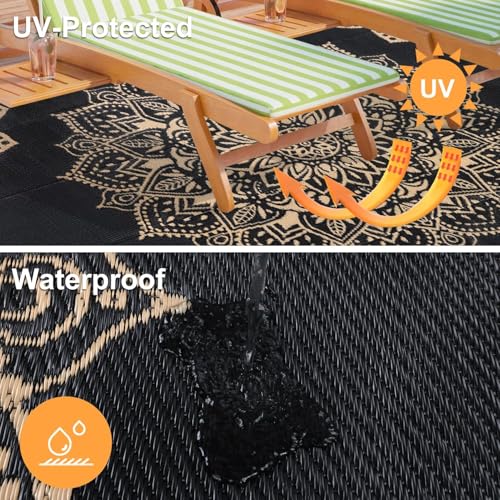 Yamaziot Waterproof Outdoor Rug 5x8 ft, Reversible Plastic Straw Rug for Patio Clearance, Camping, RV Mat, Outside Rug Carpet for Porch, Deck, Backyard, Balcony, Picnic,Black Brown - color: Black Brown, size: 5' x8'
