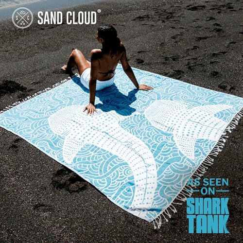 Sand Cloud Large Turkish Beach Towel - Sand Free - 100% Organic Turkish Cotton Yarn - Quick Dry Towel for Beach, Picnic, Blanket or Bath - As Seen on Shark Tank - Marine Life (Whale Shark Turquoise) - color: Whale Shark Turquoise, size: X-Large