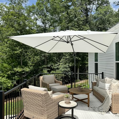 PURPLE LEAF 9.8' X 9.8' Left-right Tilting Patio Umbrella Outdoor Cantilever Swivel Square Umbrella Aluminum Offset Umbrella with 360-degree Rotation for Garden Deck Pool Patio White - color: White, size: 10' X 10', style: Left-right Tilt