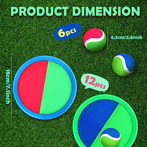 Charniol Kids Toys Toss and Catch Game Set Beach Game Outdoor Ball Sports Games Toss and Catch Ball Nylon Toys for Kids Adults(Blue Green, Pink Green,12 Paddles 6 Balls) - color: Blue Green, Pink Green