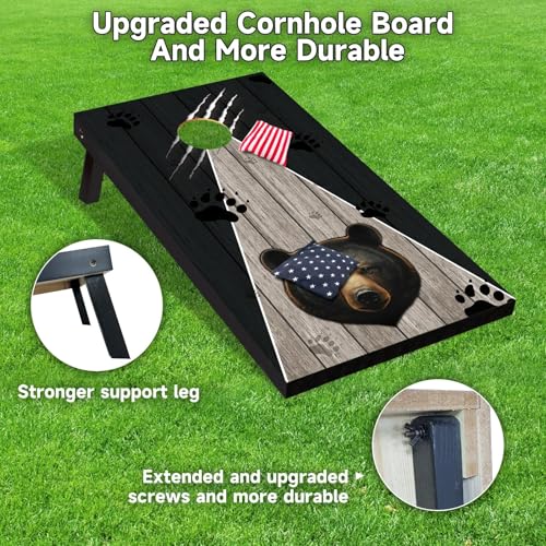 Cornhole Board Set 4x2 Regulation Size Cornhole Set with Carrying Bags & 8 Bean Bags Corn Hole Boards Bean Toss Game for Adults Family Outdoor Lawn Outside Backyard Games - color: Trendy Bear Board cornhole set - Solid Wood, size: 4*2FT