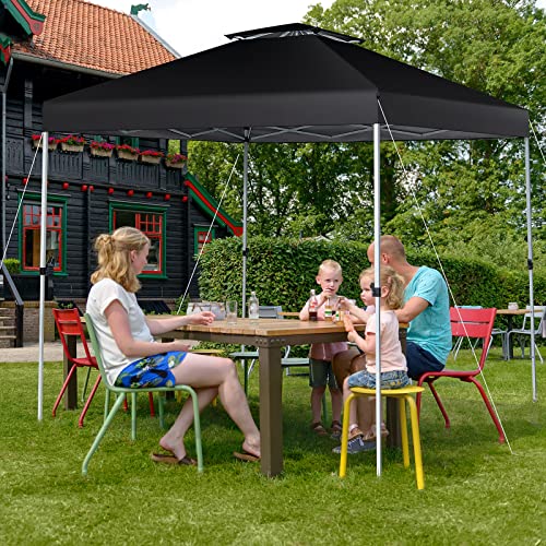 Tangkula 10x10 Ft Pop Up Canopy, Easy Set-up Outdoor Canopy with Center Lock, Wheeled Carry Bag, Double Vented Roof, 8 Stakes, 4 Ropes, Portable Folding Instant Tent Shelter for Camping (Black)