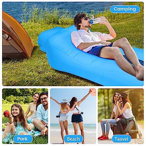 ele ELEOPTION Outdoor Inflatable Camping Couch Waterproof Portable Blow Up Air Sofa Chair Lounger for Backyard Beach Traveling Camping with Compression Sacks (Blue) - color: Blue