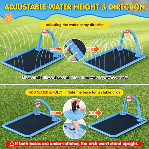 Instraella Splash Pad, 110x91'' 2-in-1 Large Sprinkler Mat with Basketball Hoop and Arch for Kids Outdoor Play, Shoot Game for Backyard, Inflatable Water OutdoorToys More Fun for Boys and Girls - size: Square 110*91 in