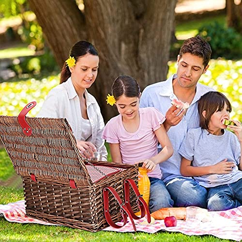 Picnic Basket Set 4 Person Wicker Picnic Basket Handmade Waterproof Picnic Blanket Equipped with Incubator and Cutlery Suitable for Picnics and Camping by The Lake Beach